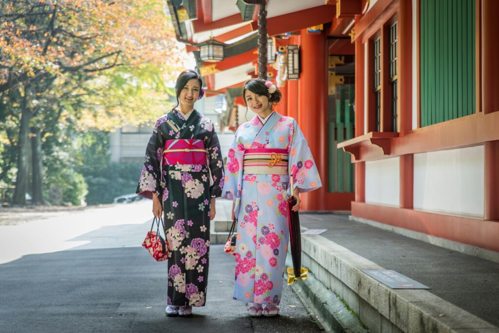 Japanese women with kimono walking in Tokyo